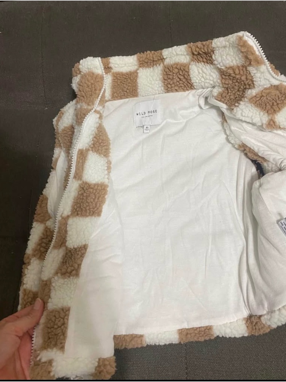 Wild Rose Kids Sherpa Checkerboard Vest - Cream & Tan - Picture 2 of 2
